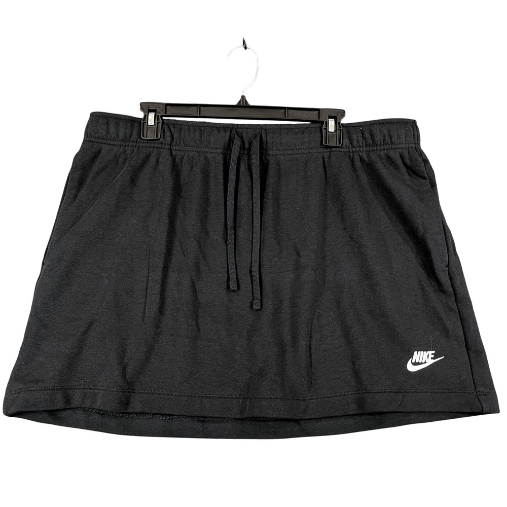 Nike Sportswear Jersey Skirt Women XL Black Drawstring Logo Casual Activewear